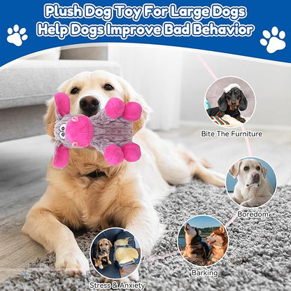 Plush Chew Toys for Large Dogs, Tough Crinkle Stuffed Animal Squeaky Interactive Toys for Small Medium Large Dogs, Keep Them Busy, Big Pet Toys