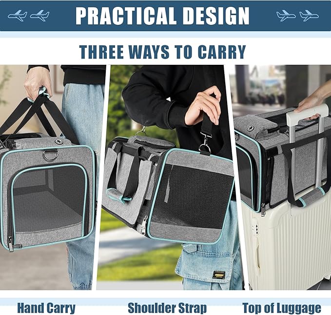 Cat Carrier Alaska Airline TSA Approved 17x11x9.5 Soft-Sided Small Pet Air Travel Carry Bag, Southwest Airplane Kitten 12lbs Crate in Cabin Under-Seat Traveling Cage Tiny Dog Under 8 Pound