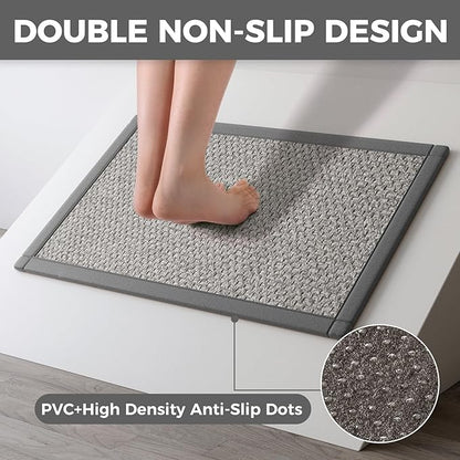Kitchen Rugs Mat Non Slip Washable, 0.4" Thick Anti Fatigue Cushioned Kitchen Mats for Floor, Absorbent Jute-Look Kitchen Runner Rug Sink Mat Laundry Standing Mats, Easy Clean, Gray 17"x47"