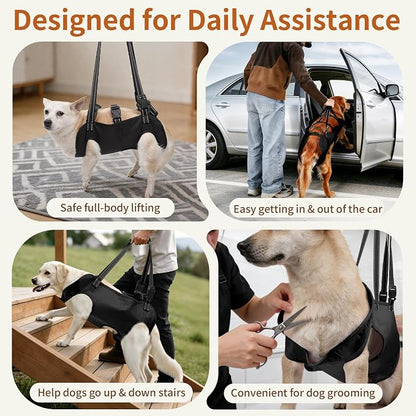 Full Body Dog Lift Harness, Support Senior & Disabled Dogs Walking | Help Up & Down Stairs Grooming, Dog Sling Backpack, Front Hind Leg Joint Injuries, Reflective, Soft Padded Handle | Black, S