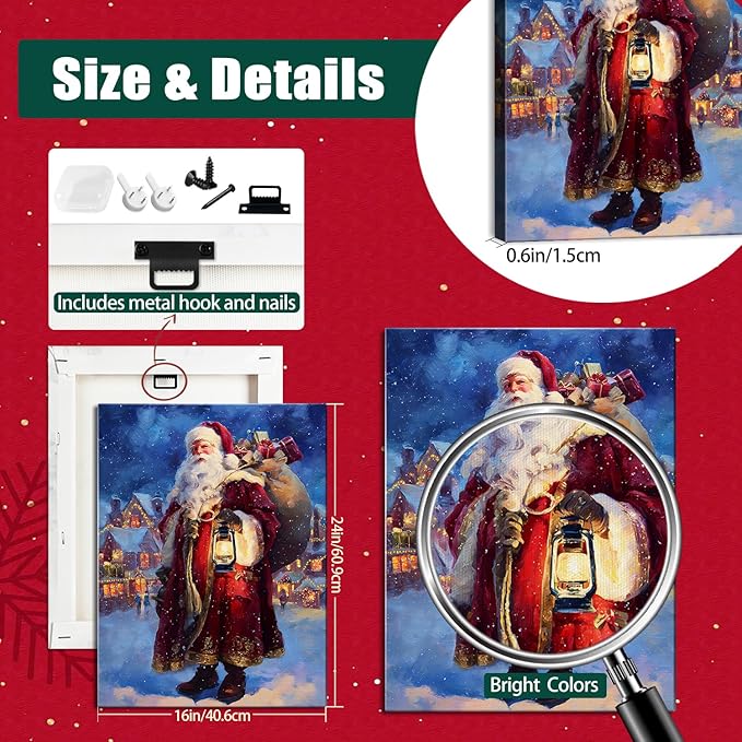 Vintage Santa Claus Delivers Gifts Canvas Wall Art - Rustic Framed Christmas Canvas Prints for Living Room, Cozy Winter Wall Decor, Ideal Christmas Gifts & Festive Decorations