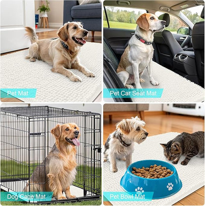 OLANLY Dog Door Mat for Muddy Paws 47x20, Absorbs Moisture and Dirt, Absorbent Non-Slip Washable Doormat, Quick Dry Chenille Mud Mat for Dogs, Entry Indoor Entryway Carpet for Inside Floor, Ivory