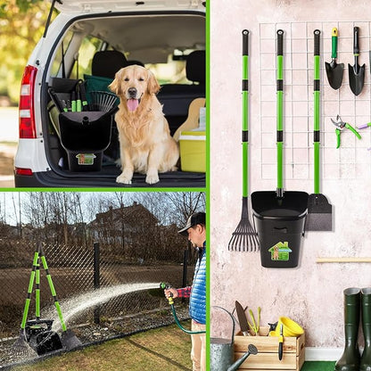 LANNEY Pooper Scooper - 38" Long Adjustable Metal Handle Dog Pooper Scooper Swivel Bin & Rake & Spade with 50 Bags Attachment, Portable Heavy Duty Dog Poop Scooper for Yard Dogs Large Medium Small