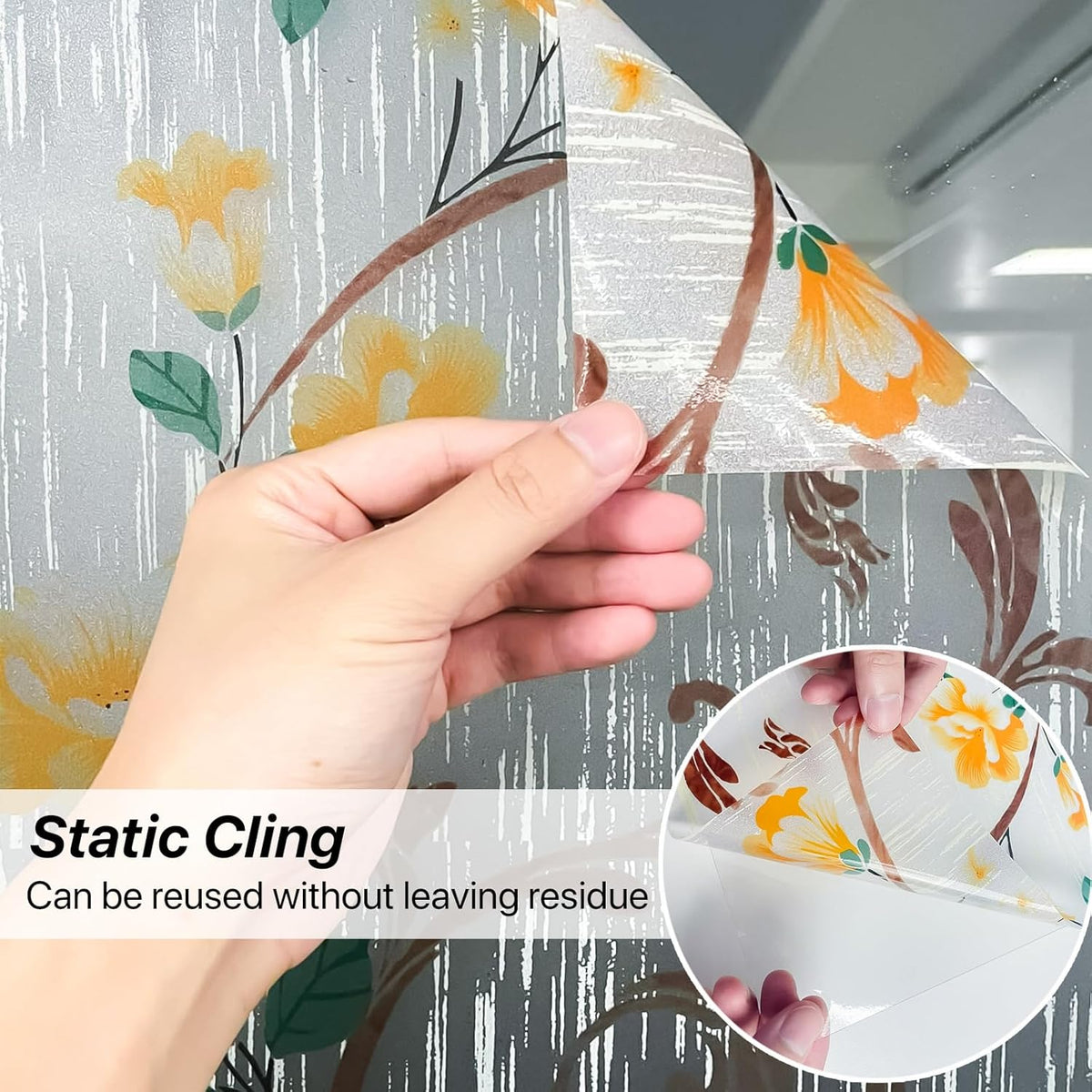Niviy Stained Glass Window Privacy Film with Installation Tools, 3D Frosted Glass Window Decals UV Protection Sun Blocking Static Clings Non Adhesive Window Stickers for Home 17.5 x 78.7 inch