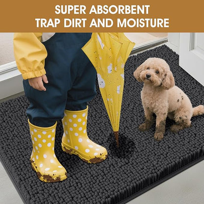 Extra Large Dog Door Mats for Muddy Paws, 71" x 25" Chenille Absorbent Mud Mat for Dogs, Non Slip Heavy Dog Rugs For Muddy Paws, Soft Indoor Door Mat for Entryway, Mud Paw, Inside Floor, Dark Grey