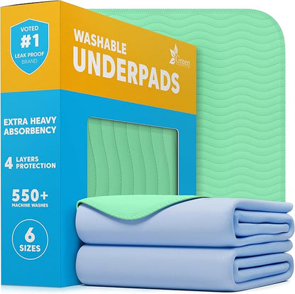 GREEN LIFESTYLE® Washable Underpads - Heavy Absorbency Reusable Bedwetting Incontinence Pads for Kids, Adults, Elderly, and Pets - Toddler Mattress Pads for Bed, Sofa, Floor (Pack of 1 - 34x52)