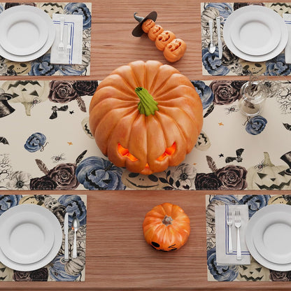XCHI Spooky Blue Pumpkin Halloween Table Runner Party Table Decoration for Home Kitchen Dining Holiday Decor 13x90 Inch