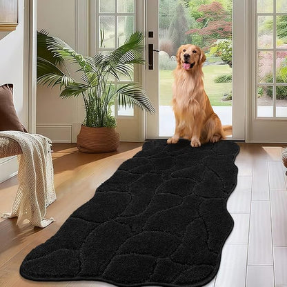 Large Dog Door Mat for Muddy Paws, 22x47 Absorbent Dirt Trapper Long Door Mat, Non-Slip Washable Mud Mat for Dogs, Polyester Microfiber Soft Pet Rug Mat for Entryway, Mud Dog Paws, Patio (Black)