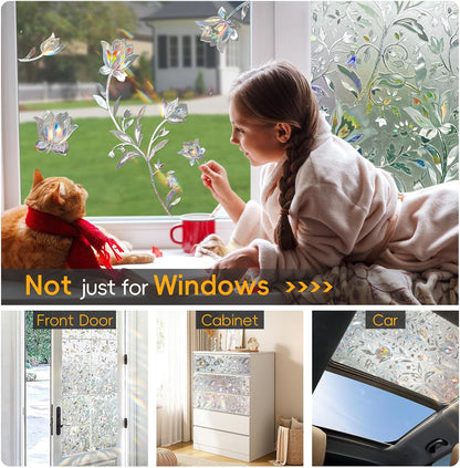 Rainbow Window Privacy Film Decorative, Stained Glass Window Tint for Home, 3D Decals Window Clings for Glass Windows, Static Cling Window Sticker, Suncatcher Window Cover,35.4" by 78.74"