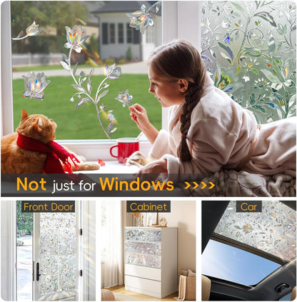 Rainbow Window Privacy Film Decorative, Stained Glass Window Tint for Home, 3D Decals Window Clings for Glass Windows, Static Cling Window Sticker, Suncatcher Window Cover,45.2" by 78.74"
