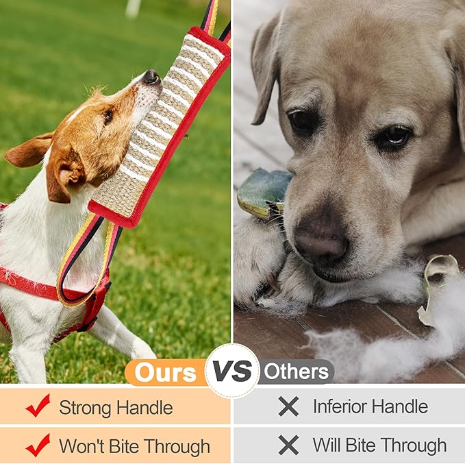 Dog Tug Toy Dog Bite Jute Pillow Pull Toy with 2 Strong Handles Perfect for Tug of War, Puppy Interactive Play, Tear Resistant Bite Training Toys for Small Medium Large Dogs (Red Flag)
