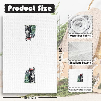 Golf Dog Kitchen Towels - French Bulldog Dish Towels, Sports Gifts, Pet Golf Club Decorative Absorbent Dishcloths Hand Towels for Kitchen Gym Spa Decor 16x24 Inches