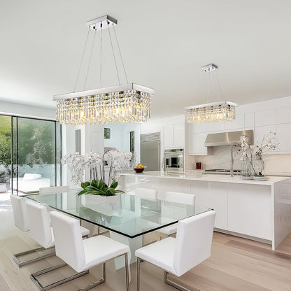 Modern Crystal Chandelier for Dining Room,6 Light K9 Crystal Rectangle Chandelier, Rectangular Pendant Ceiling Light Fixture for Living Room Kitchen Island L31.5''xW10''xH10''