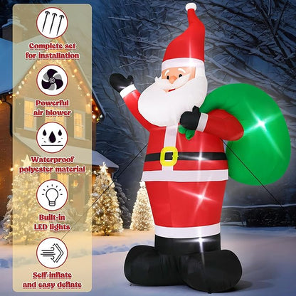 16FT Inflatable Christmas Santa, Giant Outdoor Santa Claus Blow Up Decorations with LED Lights, Waterproof Holiday Yard Decoration for Lawn, Garden, Xmas Party (16H x 9.8W x 5.2D ft)