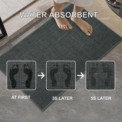 Ultra Thin Indoor Door Mat, Low-Profile Door Mats Indoor Entrance, Non-Slip Natural Rubber Backing Doormat, Washable Entryway Doormats, Fade Resistant Dirt Trapper for Kitchen, 17''x29'', Grey