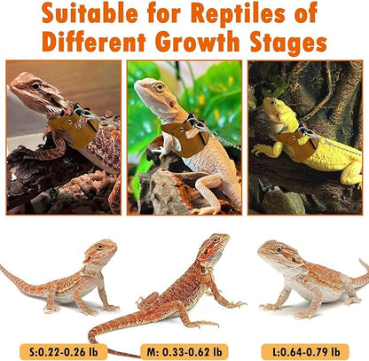 PINVNBY Bearded Dragon Leash and Harness Set - Adjustable with Lizard Traction Rope and Mini Scooter Toy for Reptile Outdoor Walking - 3 Sizes