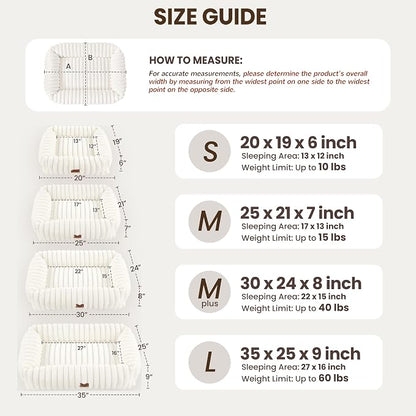 Cute Dog Bed for Small Dogs & Cats,Washable Fluffy Cat Beds for Indoor Cats, Rectangle Orthopedic Memory Foam Puppy Beds with Anti-Slip Bottom, 20 x19 x 7 Inches, Cream(20x19x6inchs)