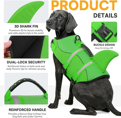 Dog Life Jacket High Flotation, Reflective Dog Life Vest for Swimming, Adjustable Dogs Life Preserver Rescue Handle Spring Summer Pool for Small, Medium, Large Dogs (BrightGreen,XL)