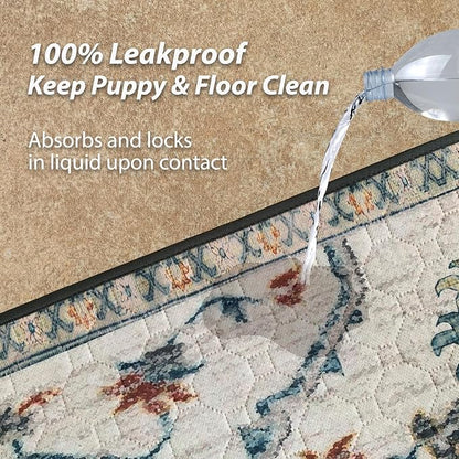 nunubaby Washable Pee Pads for Dogs, Stylish, Non-Slip and Leak-Proof Pee Pads. Reusable Potty Pads for Dogs for Crates and Floors.(Beige/Floral, 31" x36" )