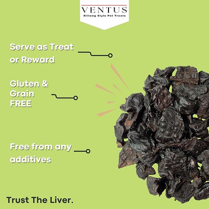 VENTUS Dog Liver Treats - Single Ingredient Venison Jerky Liver Treats, All Natural, Air Dried, Low Fat, High Value Training Treats for Dogs, Organic, 8 oz