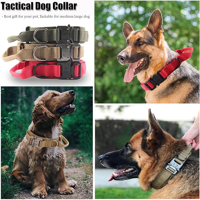 Tactical Dog Collar, Adjustable Military Training Nylon Dog Collar with Control Handle and Heavy Quick-Release Metal Buckle for Small Medium Large Dogs, Dark Blue S