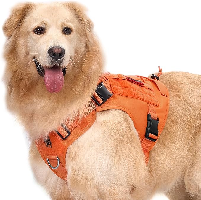 OneTigris Tactical Dog Harness Vest,No-Pull Service Dog Vest with Hook & Loop Panels,Adjustable Dog Vest Harness for Walking Hiking Training(Orange,L)