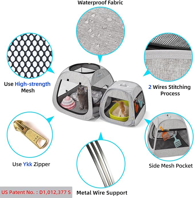 Tenrai Portable Cat Playpen, Trapezoidal Design for Better Standing, Foldable Pet Tent for Indoor and Outdoor Use of Kitten and Puppy, Dog Play Enclosure, Cat Houses & Condos