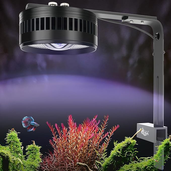 AQQA Aquarium Clip-On Stream Light with Controller, LED Fish Tank Light with 3 Modes (White/RGB/Full Spectrum), Timer & 6 Brightness Levels, Adjustable Clamp for Freshwater Plants Fish Tanks 60W