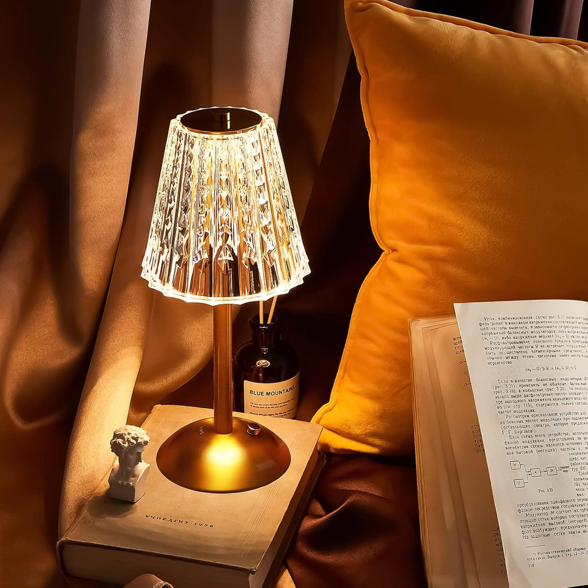 Liliful 4 Pcs LED Portable Cordless Table Lamp Touch Battery Operated Rechargeable Desk Lamp 3 Color Dimmable for Bedroom Living Room Dining (Classic Style,Gold)