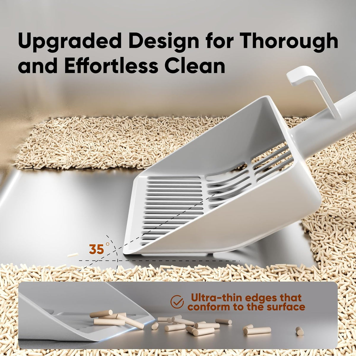 Large Cat Litter Scoop, Heavy-Duty Litter Scoop with Dual Sifting Holes for Fast & Fine Clumping, Kitty Litter Scooper with Long Handle & Easy-to-Hang Hook for Litter Box
