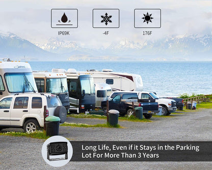Fookoo ??7" HD 1080P Wired Backup Camera System, 7-inch Dual Split Screen Monitor W/Recording IP69 Waterproof Front View Rear View Camera Parking Lines for Truck/Trailer/RV/Skid Steer (FHD2)
