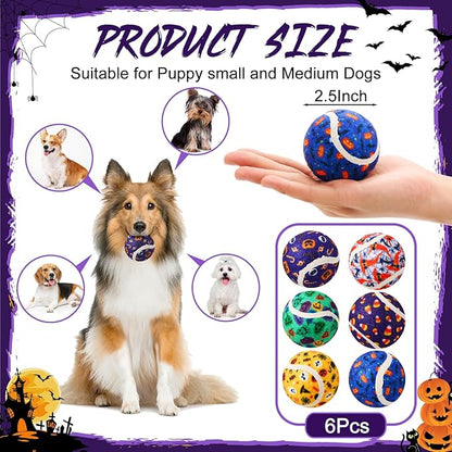 Civaner 6 Pcs Halloween Dog Toys Bulk, 2.5 Inch Squeaky Tennis Balls for Small Medium Large Dogs Pets Puppy Chew Teething Toy Interactive Training Gifts Xmas Stocking Stuffers