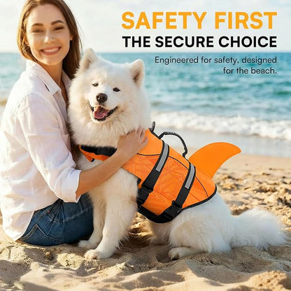 Dog Life Jacket High Flotation, Reflective Dog Life Vest for Swimming, Adjustable Dogs Life Preserver Rescue Handle Spring Summer Pool for Small, Medium, Large Dogs (OrangeLines,XS)