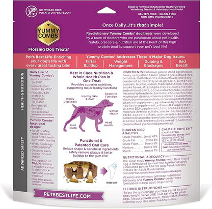 Yummy Combs Dog Dental Treats – Fish & Egg Protein – Vet VOHC Approved, Removes Tartar – A Daily Teeth Cleaning Treat for Extra Large Dogs (15 Count)
