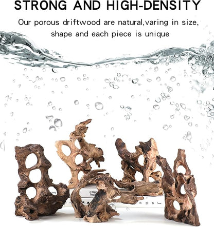 Aquarium Driftwood Fish Cave for Betta Fish Shrimp Hideout,10-12" Natural Porous Driftwood for Aquascaping with Low Tannins,Reptiles Shelter Fish Tank Decoration with Protein Cotton(No need to boil)