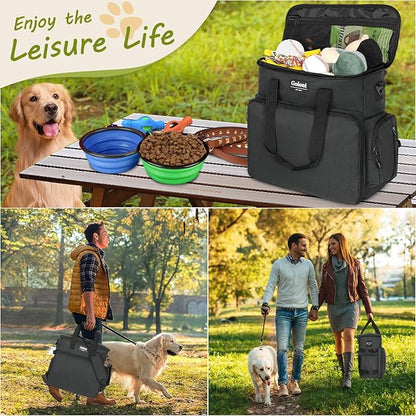 Dog Travel Bag Airline Approved–Pet Travel Tote with Collapsible Bowls,Food Containers & Feeding Mat–Multi-Pocket Organizer for Dogs & Cats, Durable & Water-Resistant for Hiking,Trips,Outdoors