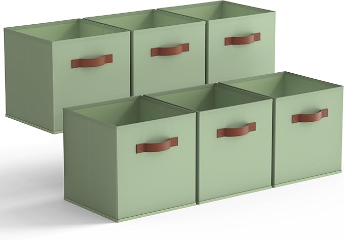GRANNY SAYS 11 Inch Cube Storage Bins, Collapsible Fabric Storage Cubes with Handle, Closet Baskets for Organization, Storage Cubes for Shelves, Closet, Sage Green, 6-Pack