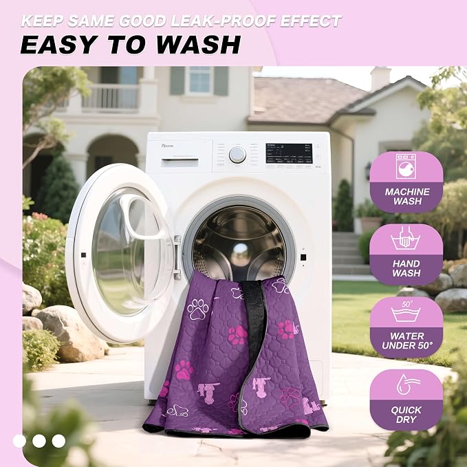 WanpeeGoo Washable Pee Pads for Dogs Mat, 2 Pack Absorbent Reusable Training Dog Pads Pet Puppy Pads, Non-Slip Potty Pads for Whelping, Playpen, Crate, Bed, Purple 32"x52"