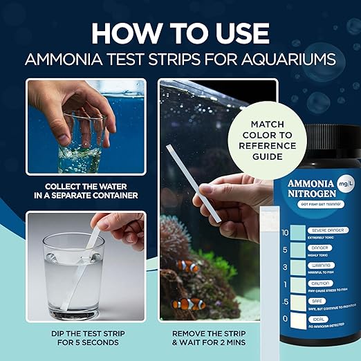 Aquarium Ammonia Test Strips (50 Pack) – Fast & Accurate Ammonia Testing for Freshwater & Saltwater Fish Tanks – Easy-to-Use Test Kit to Detect Harmful Ammonia Levels & Keep Your Fish Healthy
