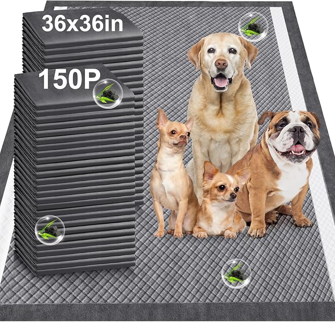 Gimars Upgrade Odor Control XXXXL 36x36 Extra Large Thicken 9 Layers Extra Absorbent Charcoal Pee Pads for Dogs - Leakproof Dog Training Pads Quick Dry - 150 Counts