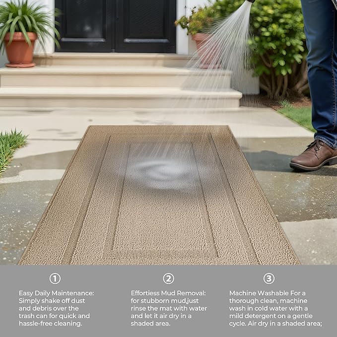 GRANNY SAYS Kitchen Mats for Floor Resist Dirt Kitchen Rugs Non Slip Washable, Small Rug for Sink Laundry Thick Durable Polypropylene Comfort Standing, 32" x 20", Khaki