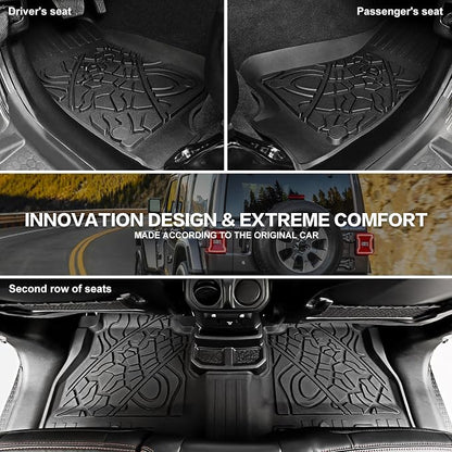 Cargo Mats for 2018-2025 Jeep Wrangler JL 4X4 Floor Liners with Trunk Mat Backrest Mat All Weather TPE Protector Rear Floor Trunk Liners for 18-25 Wrangler JL 4X4 4 Door Accessories