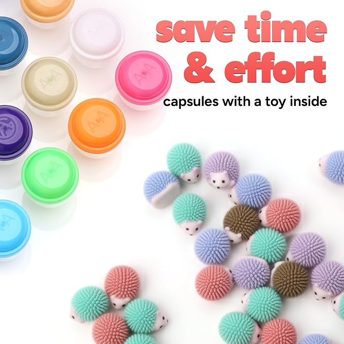 Hedgehog Mini Toys for Kids in Capsules - 100 Pcs of 1.1 Inch Plastic Capsule & Hedgehog Toy Figurines for Kids - Bulk Toys in Capsules - Easter Basket Stuffers
