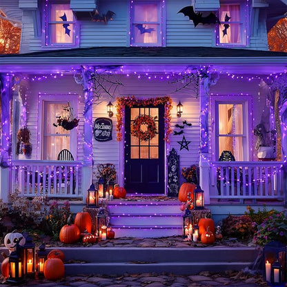 JMEXSUSS 2 Pack Purple Solar Christmas Lights, Total 400 LED 151FT Solar String Lights Outdoor Waterproof, 8 Modes Purple Halloween Light for Outside Patio Yard Xmas Tree Christmas Decorations
