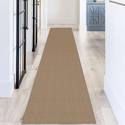 KOZYFLY Long Runners for Hallways 2.6x12 ft Washable Kitchen Runner Non Slip Rubber Backed Hallway Rugs Cotton Entryway Runner Rug Floor Carpet for Indoor Hall, Backdoor, Kitchen, Tan/Orange/Brown