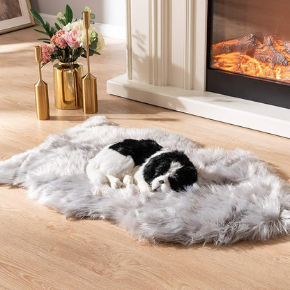 Asrug Faux Fur Dog Rug Plush and Fluffy Dog Mat Ultra Cozy Pet Throw Rug for Dogs Cats, Luxury Soft Faux Sheepskin Rug, Small Blanket for Dog,Shag Fur Area Rugs for Bedroom, Grey, 24 by 36 inches