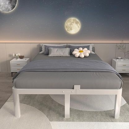 ITIMIDI 14 Inch King Size White Bed Frame with Round Corner Legs, Metal King Bed Frame Platform, Storage Space, No Box Spring Needed, Heavy Duty Steel Support 3500 LBS, Noiseless, Easy Assembly