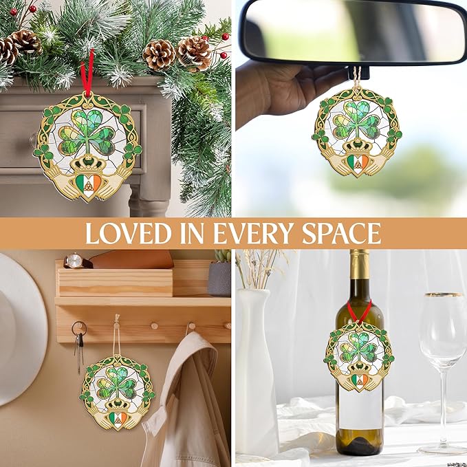 FLAGWIX Christmas Irish Gifts for Women Men - Celtic Knot Claddagh Suncatcher Ornaments 2025 for Tree Decorations - Spiritual Gifts for Women Men, Irish Ornaments for Shamrock Home Decor