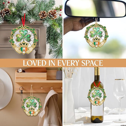 FLAGWIX Christmas Irish Gifts for Women Men - Celtic Knot Claddagh Suncatcher Ornaments 2025 for Tree Decorations - Spiritual Gifts for Women Men, Irish Ornaments for Shamrock Home Decor