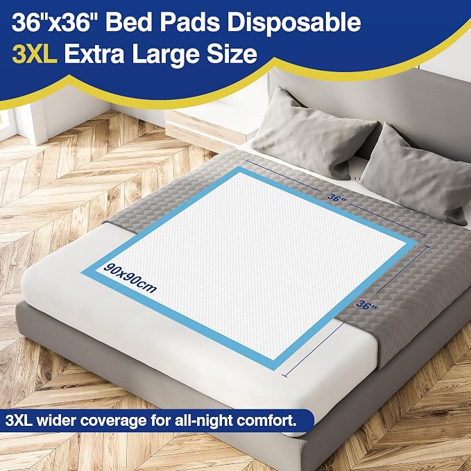 MKISS Bed Pads Disposable 36" x 36" (100 Counts), Large Incontinence Underpads Leakproof Quick Drying Max Absorbent Disposable Pee Pads for Elderly, Adults, Kids, Puppy Training
